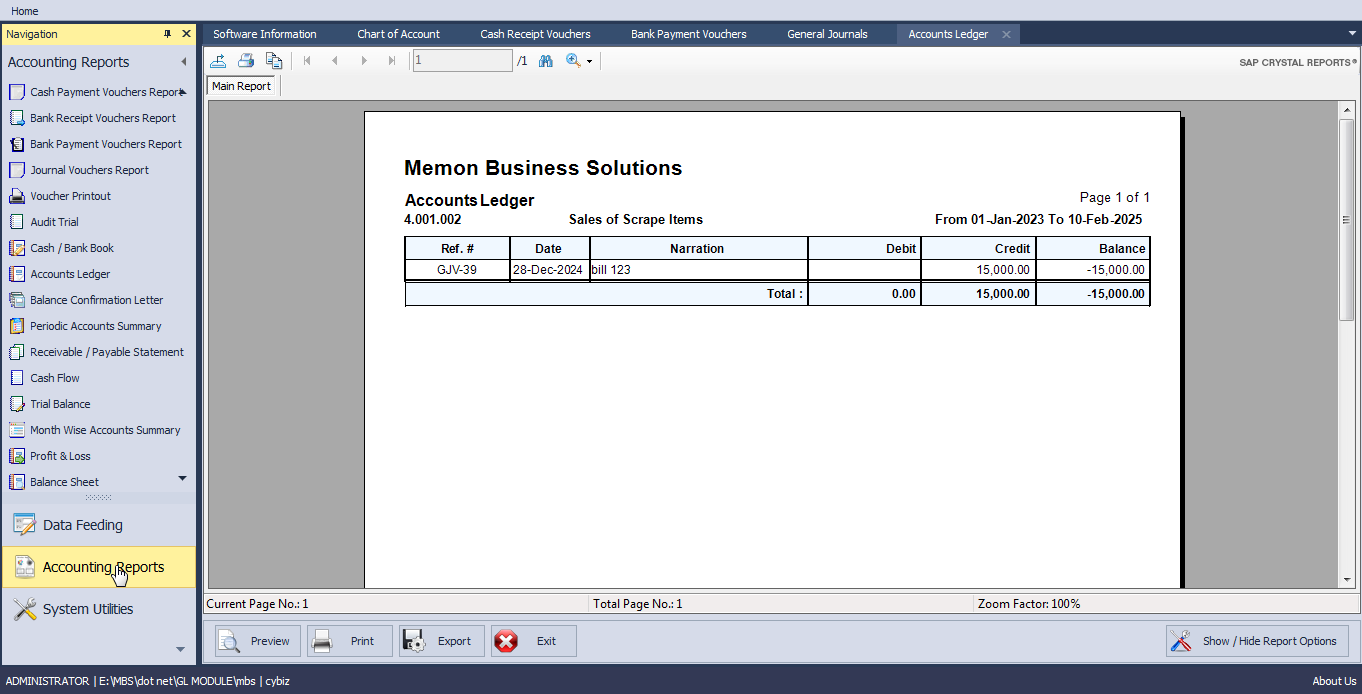 MBS Business Finance .NET - Double-Entry General Ledger & Financial Statement Engine