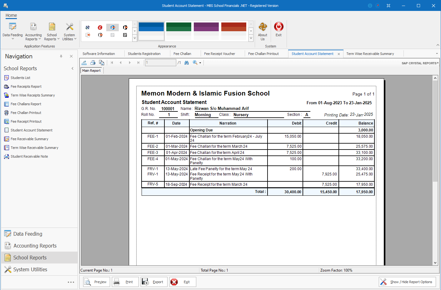 Complete Student Financial Ledger Statement