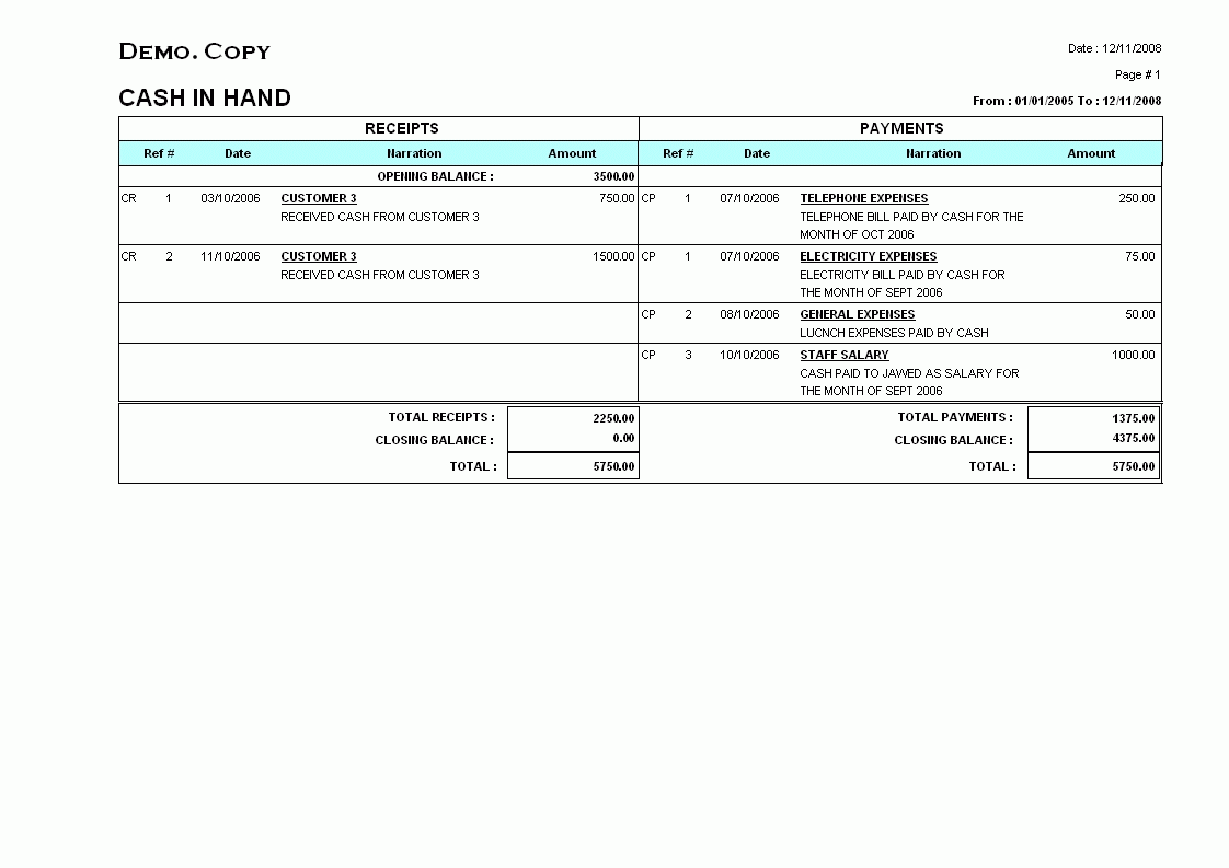 Daily Cash Book Register