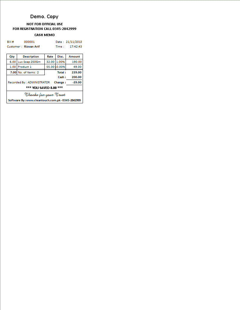 80mm Thermal Receipt Slip Printout