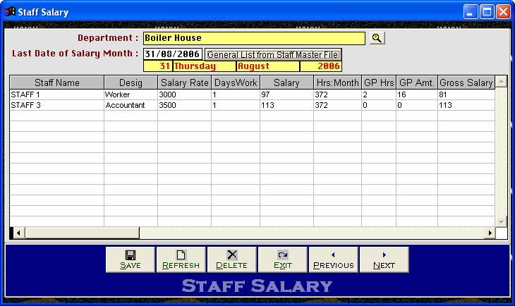 Monthly Salary Disbursement Voucher